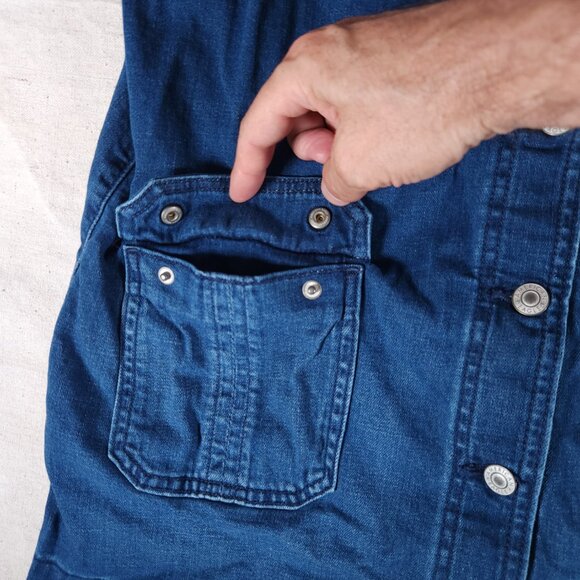 American Eagle Denim Jean Bib Skirt Dress Large Pockets Skirtall Overall Raw Hem - Picture 12 of 15